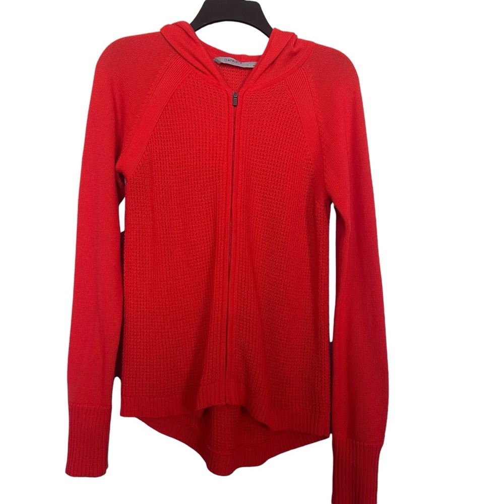 Athleta Women’s Sz S Orange Zip Up Waffle Knit Sweater Hoodie